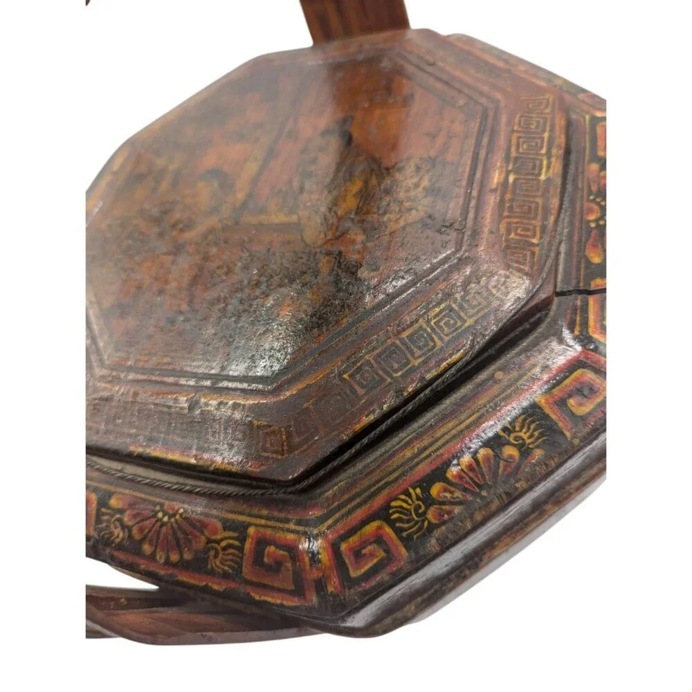 Antique Chinese Bamboo Wedding Basket Box Laquer Finsh Brass Handle